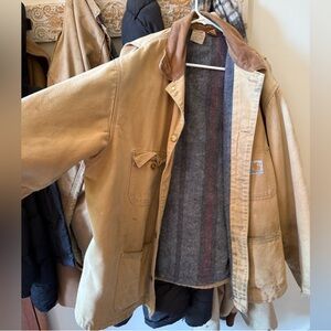 Vintage 90s pop Carhartt Men's Chore Coat Tan Jacket